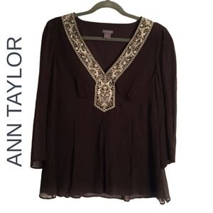Ann Taylor brown silk blouse EUC 8